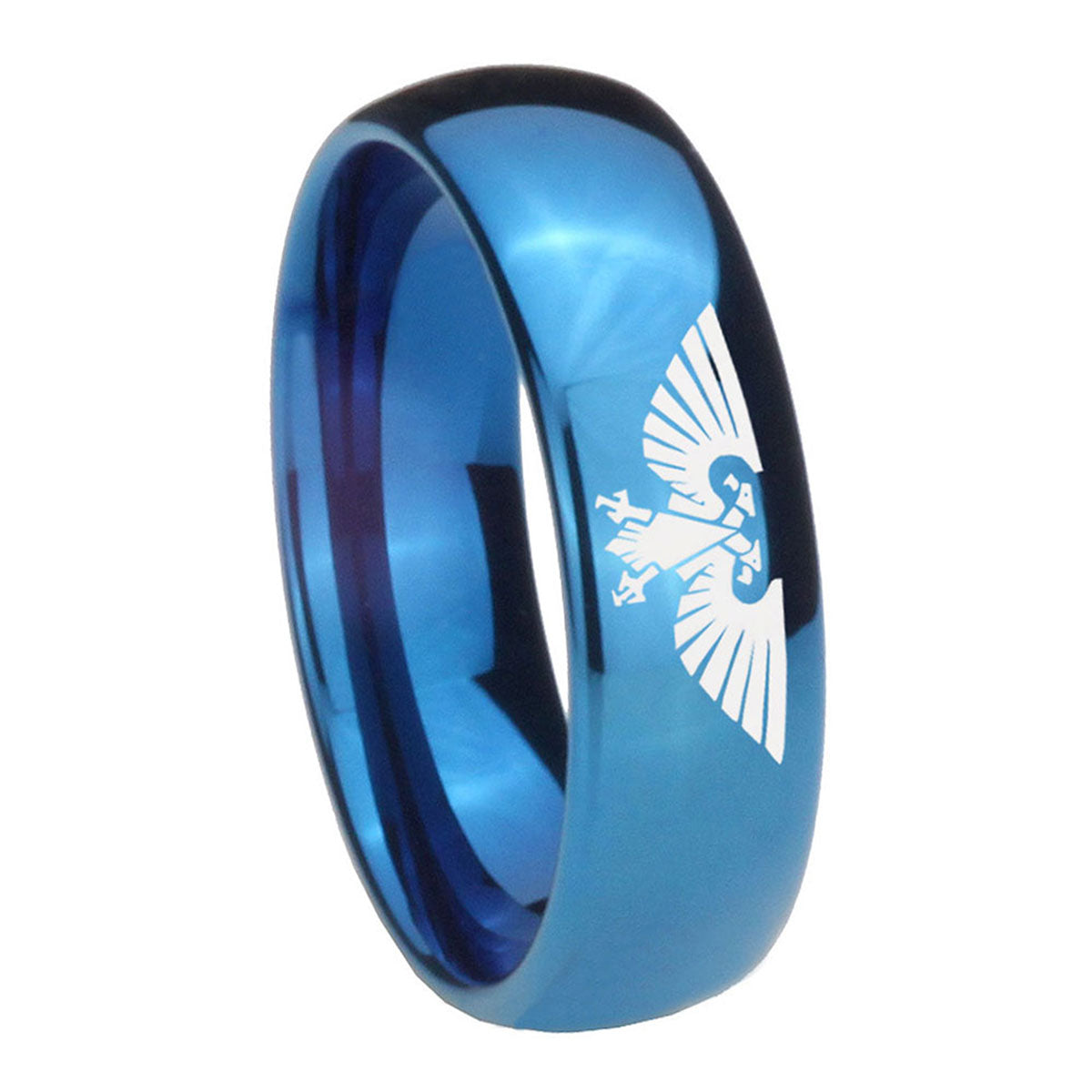 8MM Aquila Dome Blue Tungsten Carbide Custom Ring for Men