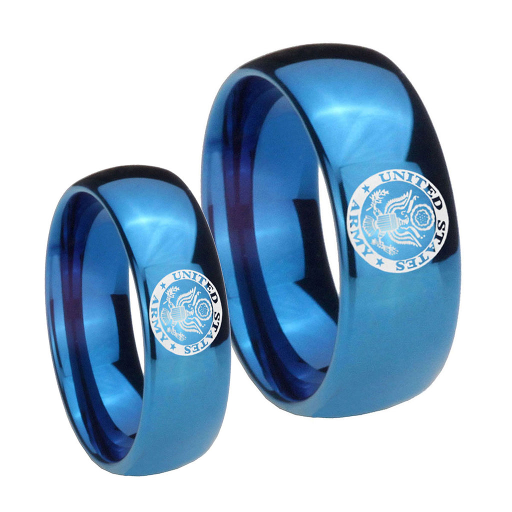 U.S. Army Dome Blue Tungsten Wedding Set Ring