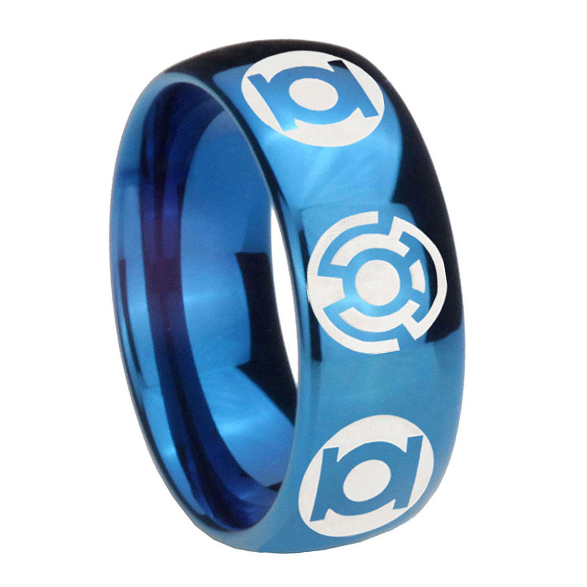 8MM Blue Green Lantern Dome Blue Unique Men's Wedding Rings
