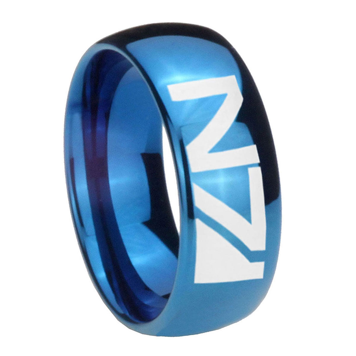 8MM N7 Design Dome Blue Tungsten Carbide Men's Wedding Band
