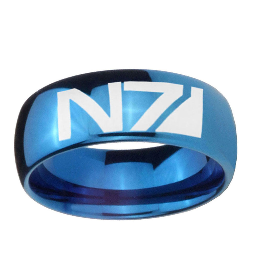 5MMN7 Design Dome Blue Tungsten Carbide Men's Wedding Band