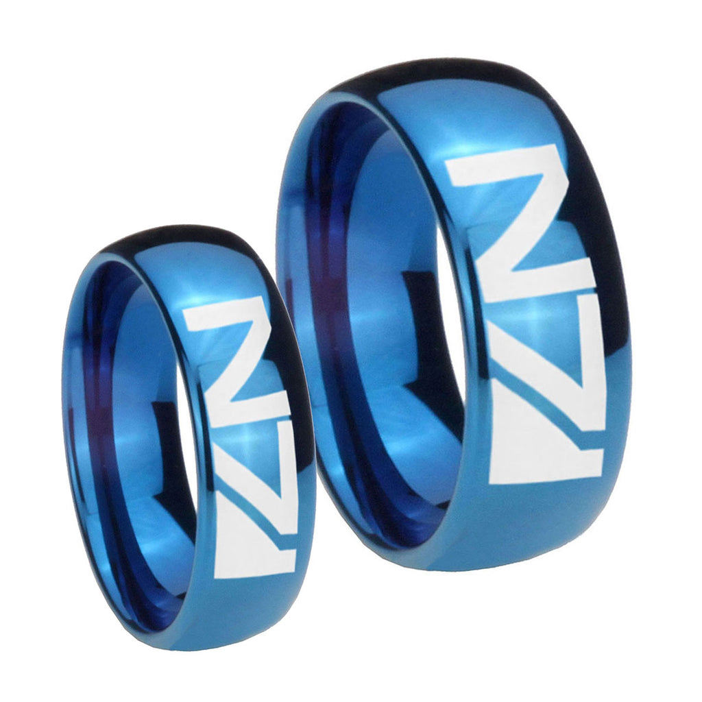 N7 Design Dome Blue Tungsten Mens Set Ring