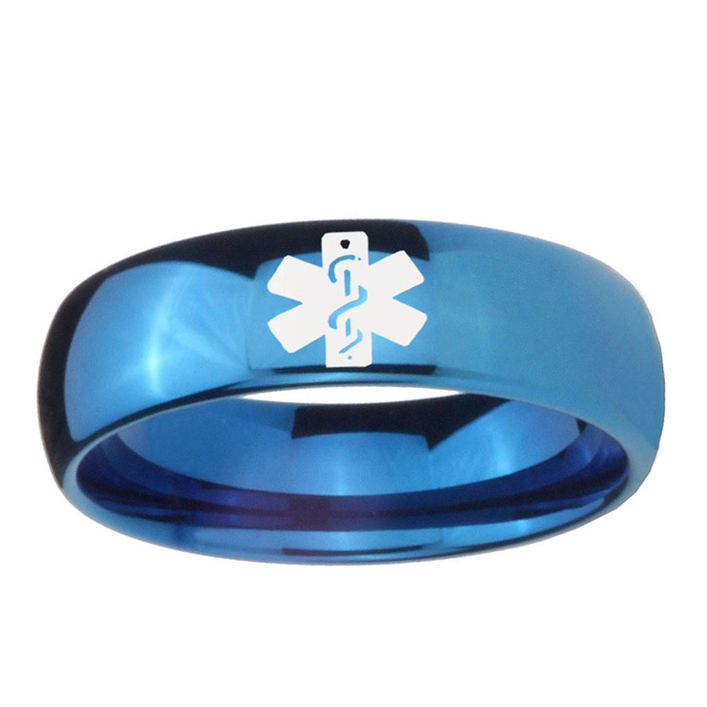 5MMMedical Alert Dome Blue Tungsten Carbide Men's Wedding Band