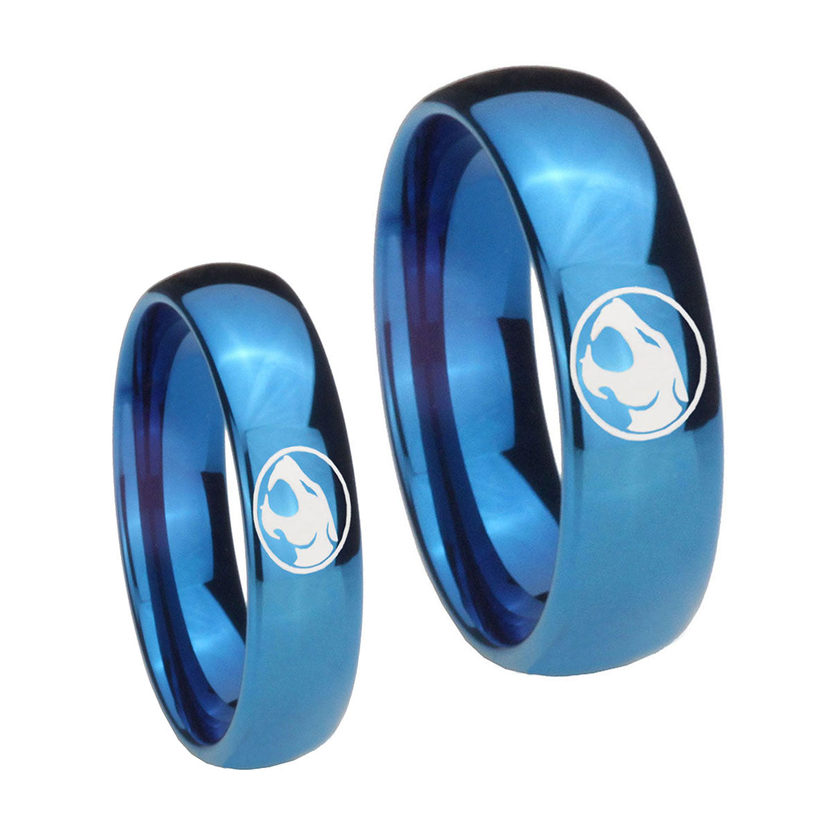 Thundercat Dome Blue Tungsten Matching Ring Set