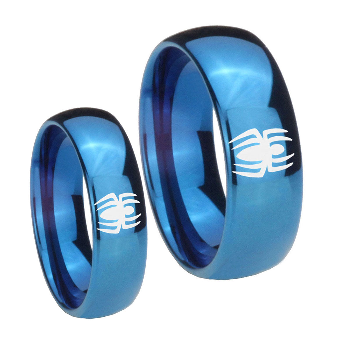 Spiderman Dome Blue Tungsten Matching Ring Set