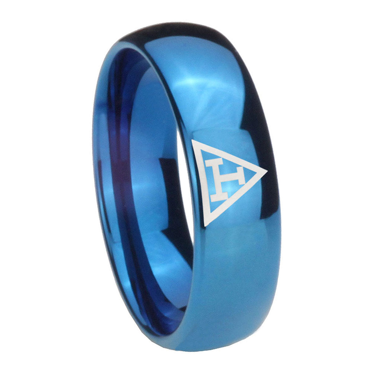 8MM Masonic Triple Dome Blue Tungsten Carbide Custom Mens Ring