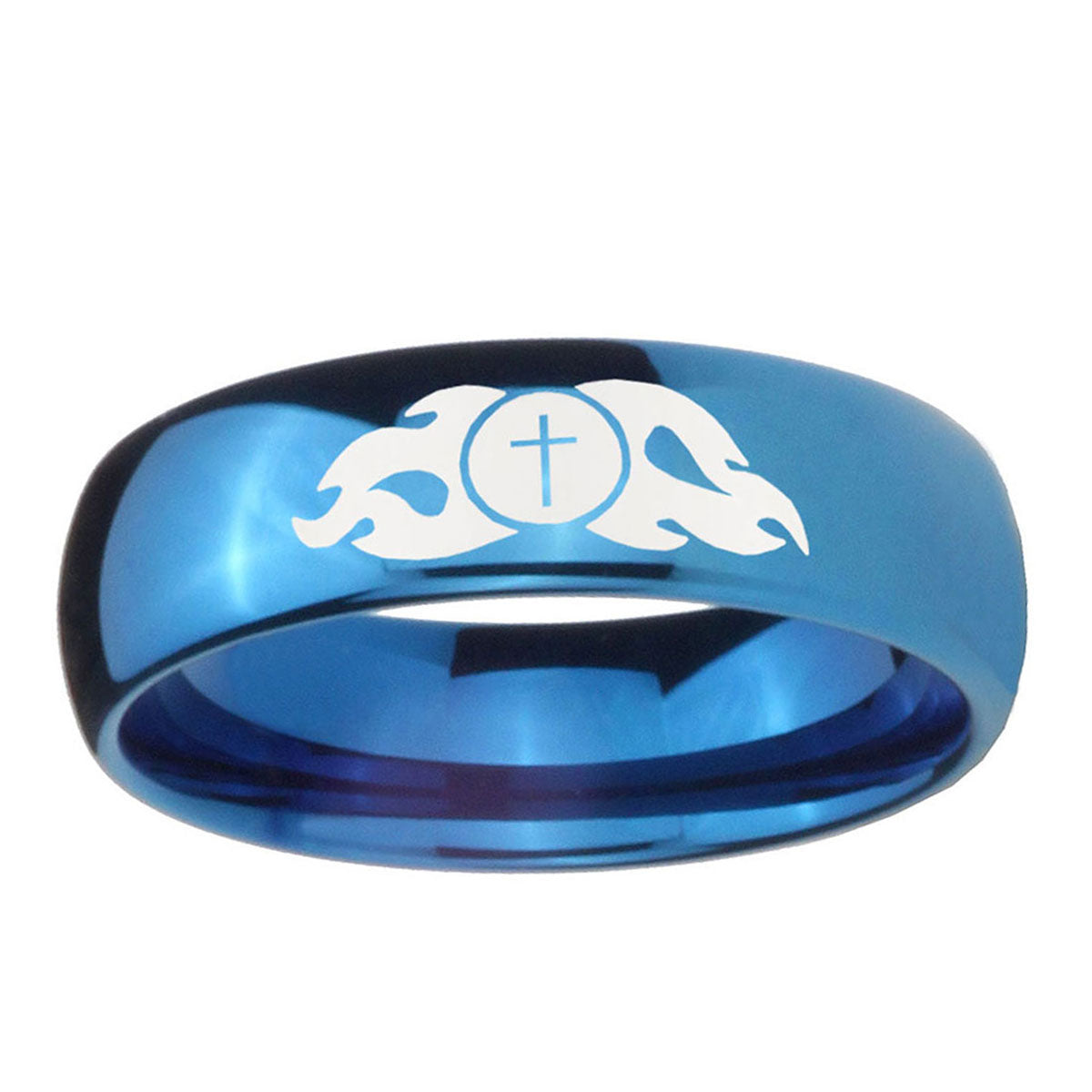 5MMFlamed Cross Dome Blue Tungsten Men's Engagement Band