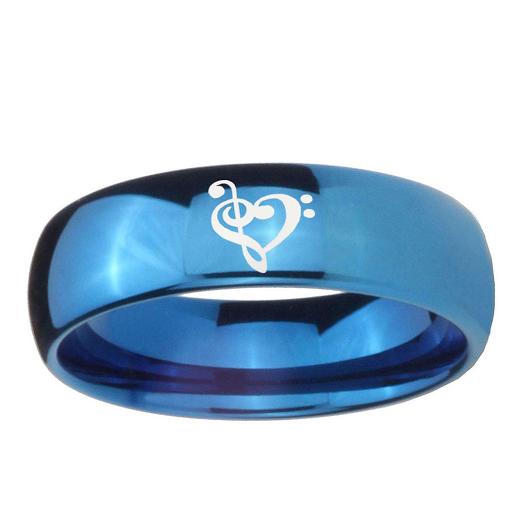 5MMMusic & Heart Dome Blue Tungsten Mens Ring Personalized