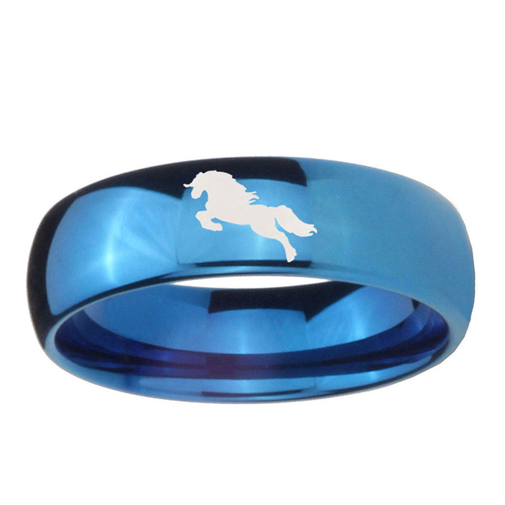 5MMHorse Dome Blue Tungsten Carbide Custom Ring for Men