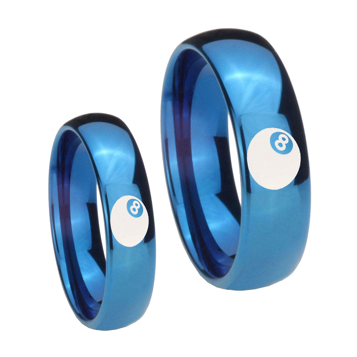 8 Ball Dome Blue Tungsten Bridal Ring Sets
