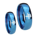 Kanji Peace Dome Blue Tungsten Matching Ring Set
