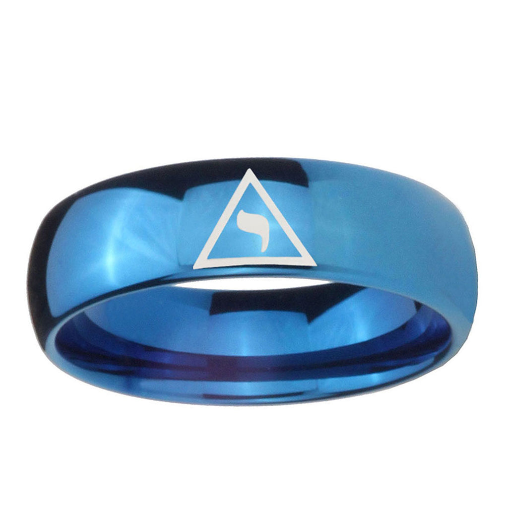 5MMMasonic Yod Dome Blue Tungsten Wedding Engagement Ring