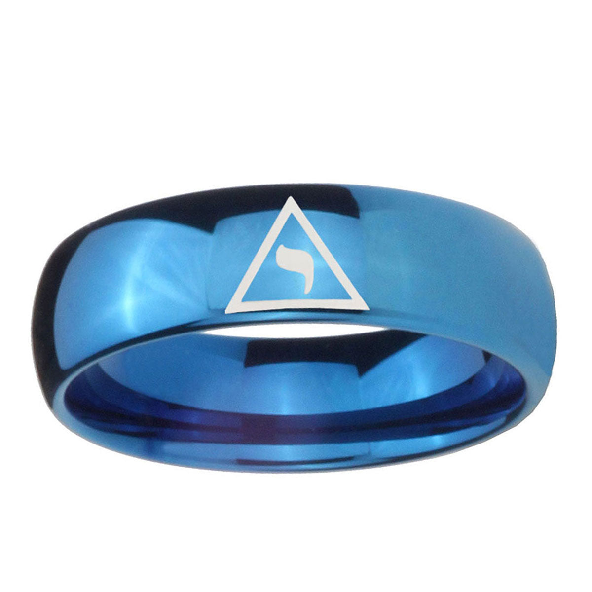 5MMMasonic Yod Dome Blue Tungsten Wedding Engagement Ring