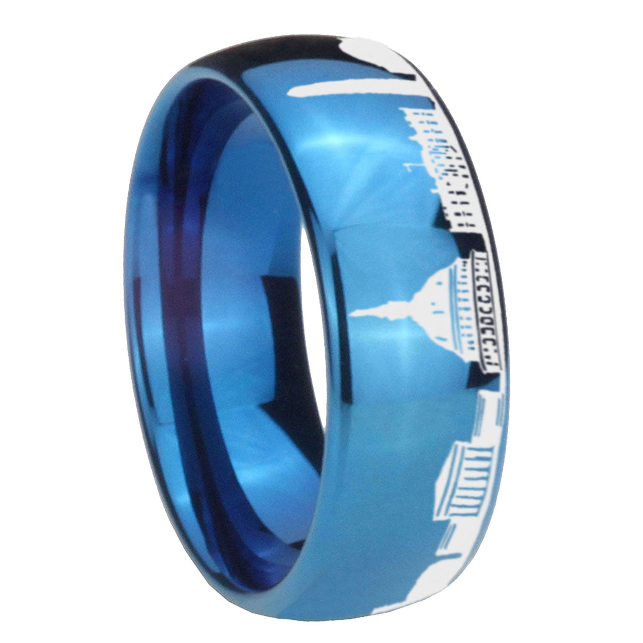 DC Washington City Dome Polish Blue Tungsten Ring Engraved