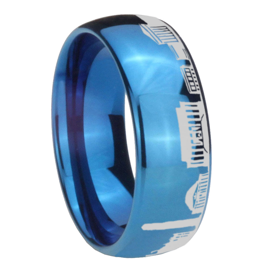 8MM DC Washington City Dome Polish Blue Tungsten Ring Engraved