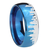 8mm NY New York City Dome Polish Blue Tungsten Mens Wedding Bands Engraved