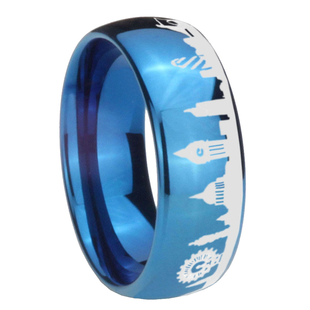 UK London City Dome Polish Blue Tungsten Ring Engraved