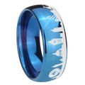 UK London City Dome Polish Blue Tungsten Ring Engraved