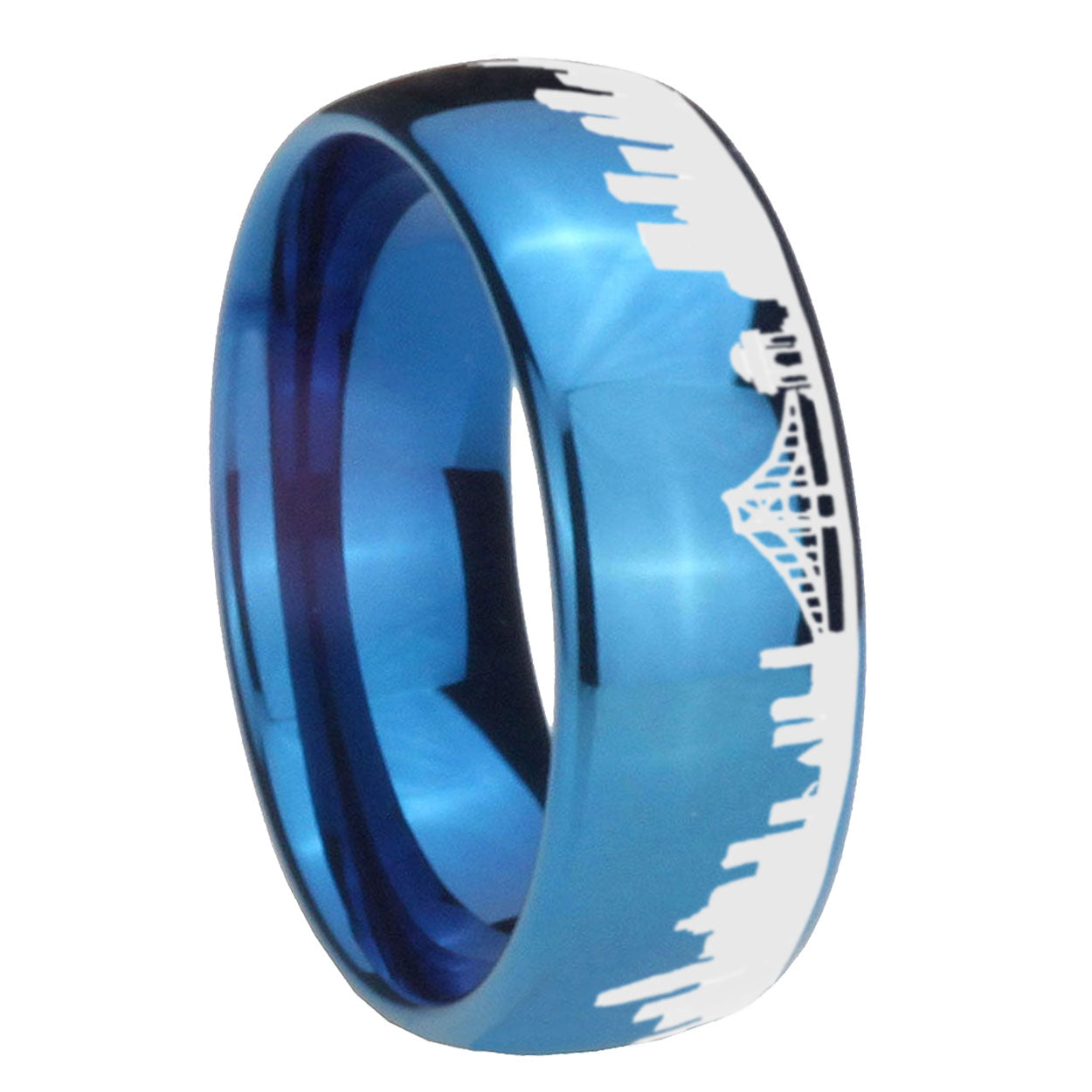 CA San Francisco City Dome Polish Blue Tungsten Promised Ring