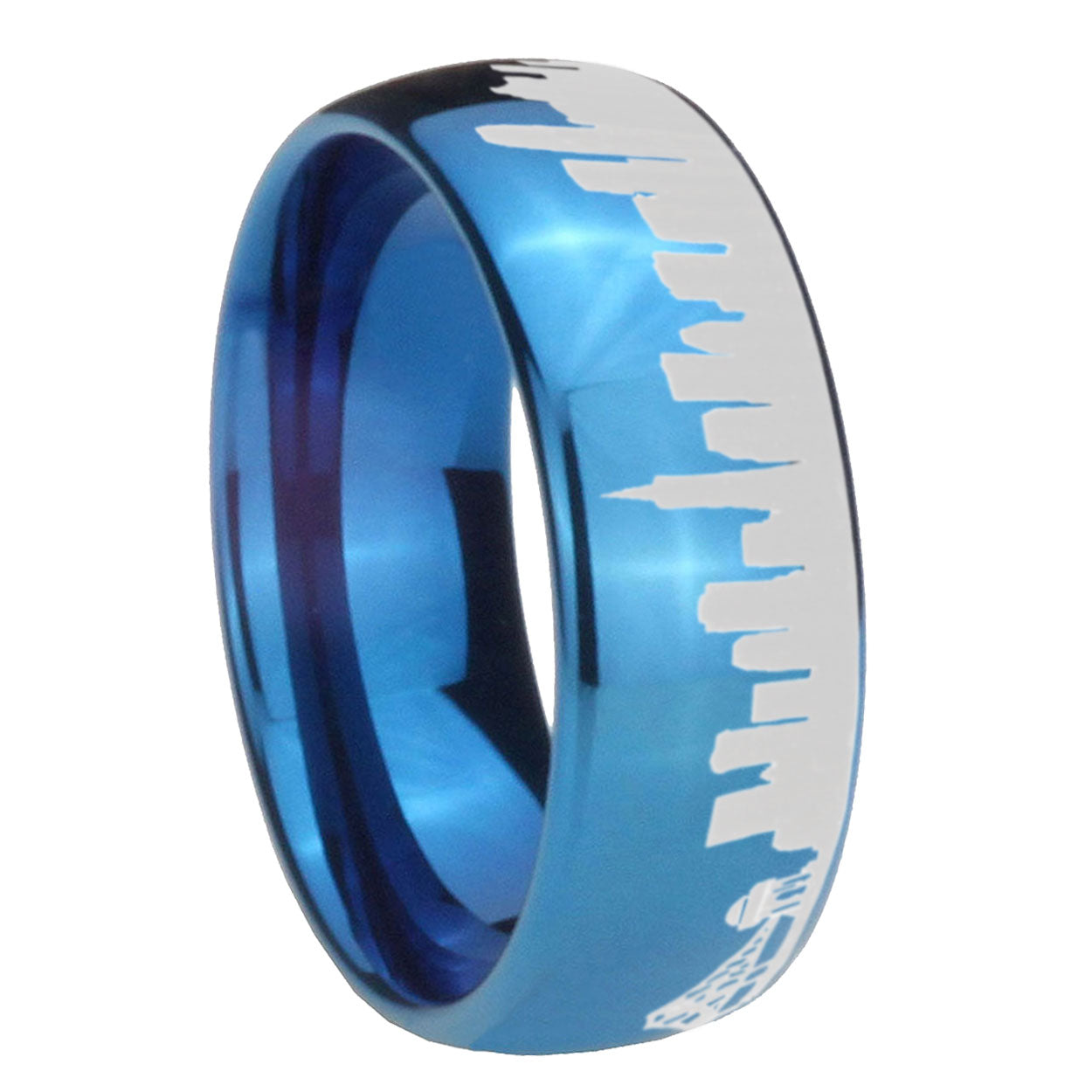 8MM CA San Francisco City Dome Polish Blue Tungsten Promised Ring