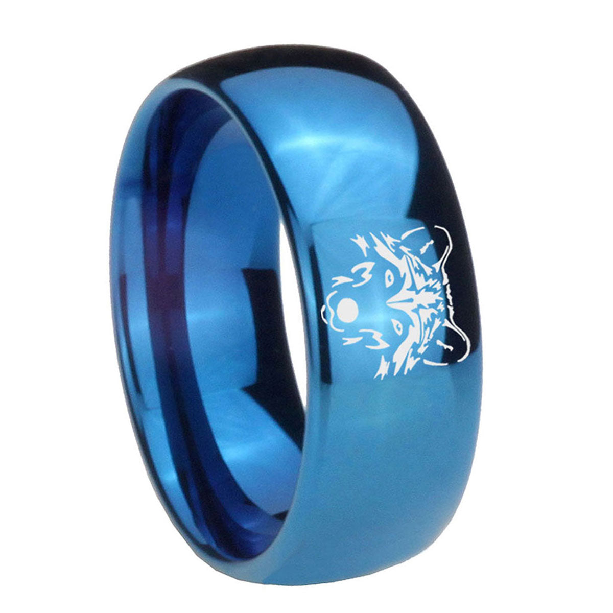 8MM Wolf Dome Blue Tungsten Carbide Men's Wedding Band