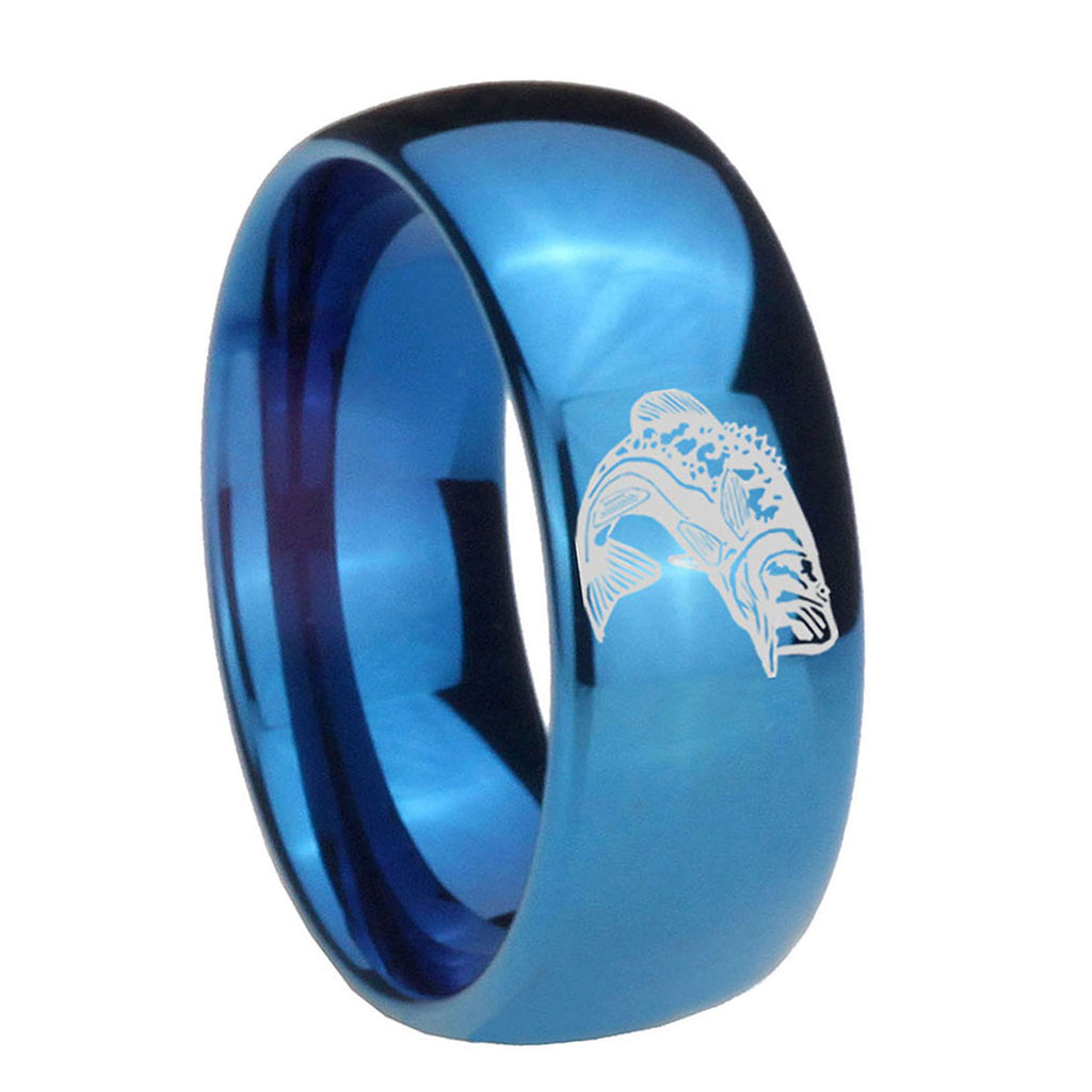 8MM Fishing Dome Blue Tungsten Carbide Men's Wedding Band