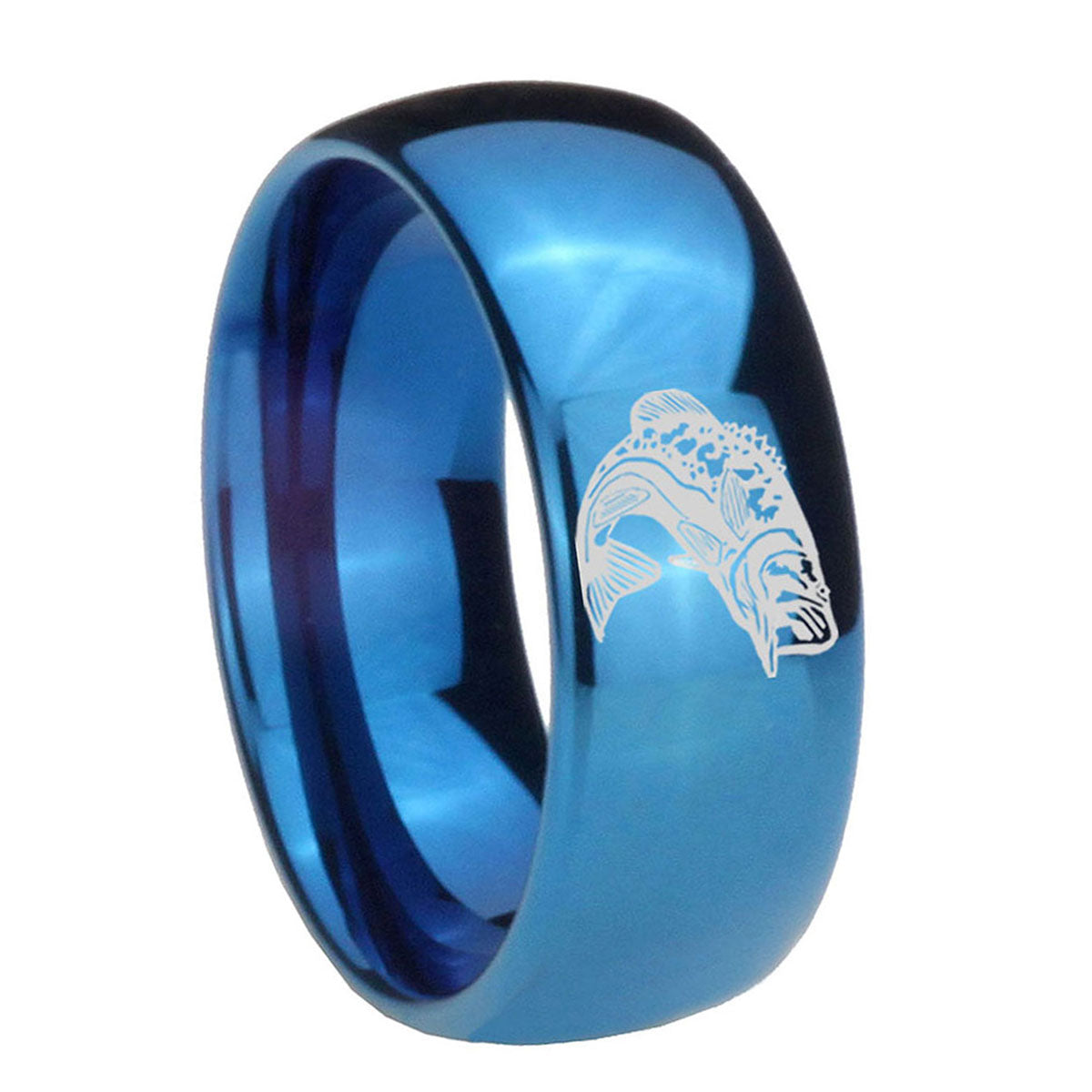8MM Fishing Dome Blue Tungsten Carbide Men's Wedding Band