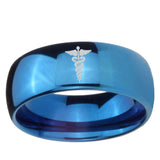 5, 8mm Medical Symbol Dome Blue Tungsten Ring