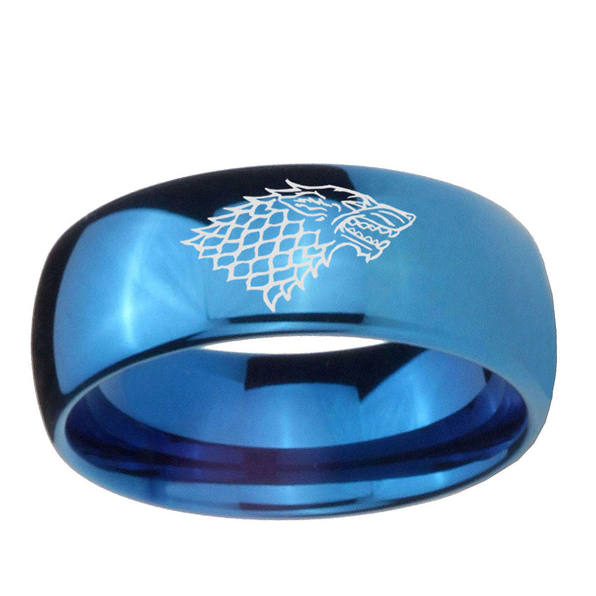 5MMGame Of Thrones House Stark Direwolf Dome Blue Tungsten Ring