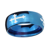 8mm-Christian-Cross-Religious-Dome-Blue-Tungsten-Carbide-Men's-Wedding-Band