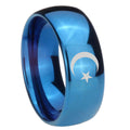 8MM Crescent Moon Stars Dome Blue Tungsten Men's Wedding Band