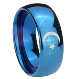 8mm Crescent Moon Stars Dome Blue Tungsten Carbide Men's Wedding Band