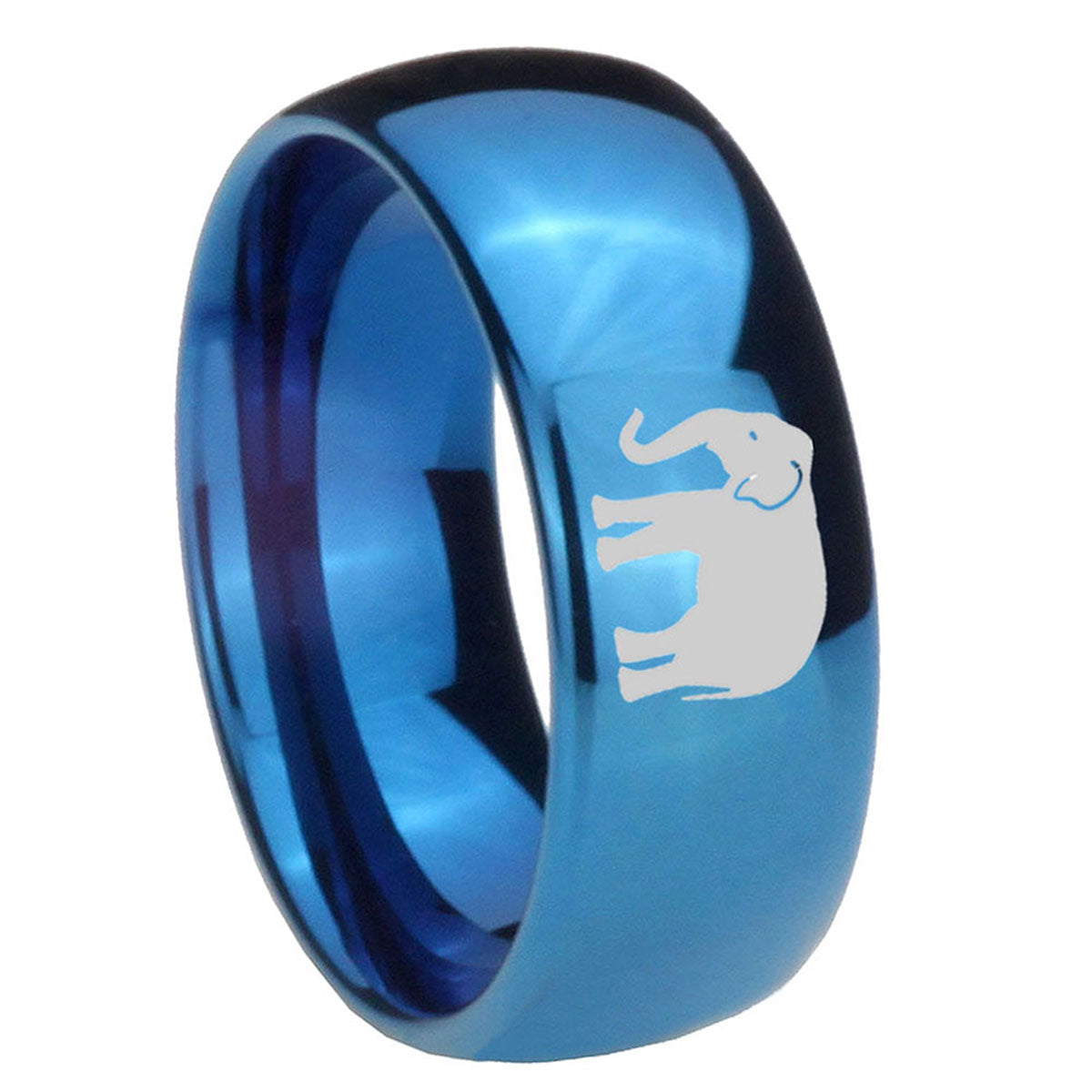 8MM Elephant Dome Blue Tungsten Carbide Men's Wedding Band