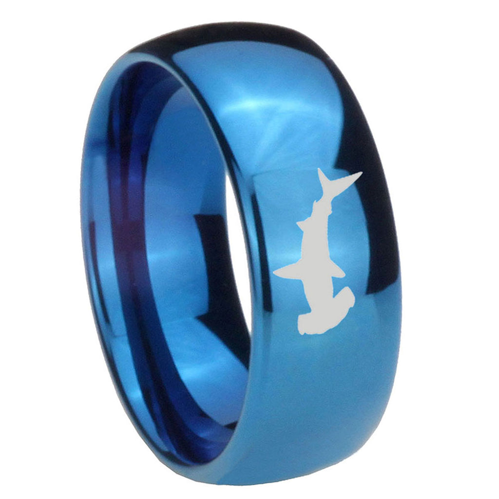 8MM Hammerhead Shark Dome Blue Tungsten Men's Wedding Band