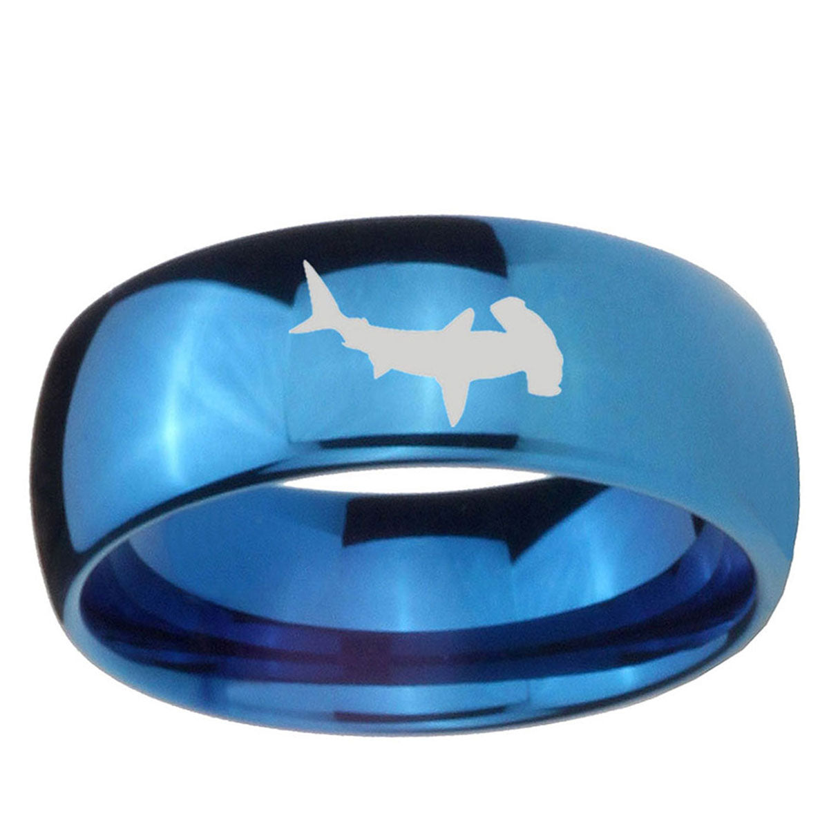 5MMHammerhead Shark Dome Blue Tungsten Men's Wedding Band