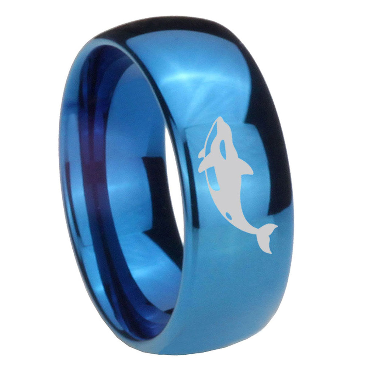 8MM Keller Whale Dome Blue Tungsten Carbide Men's Wedding Band
