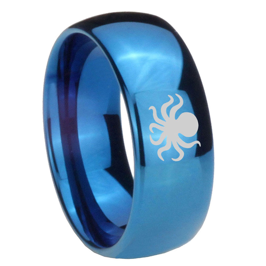 8MM Octopus Dome Blue Tungsten Carbide Men's Wedding Band
