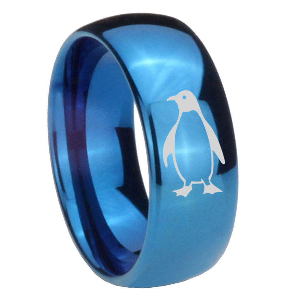 8MM Penguin Dome Blue Tungsten Carbide Men's Wedding Band