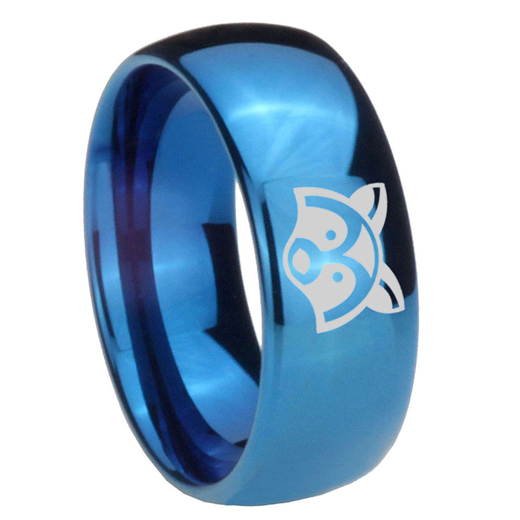 8MM Raccoon Animal Dome Blue Tungsten Men's Wedding Band