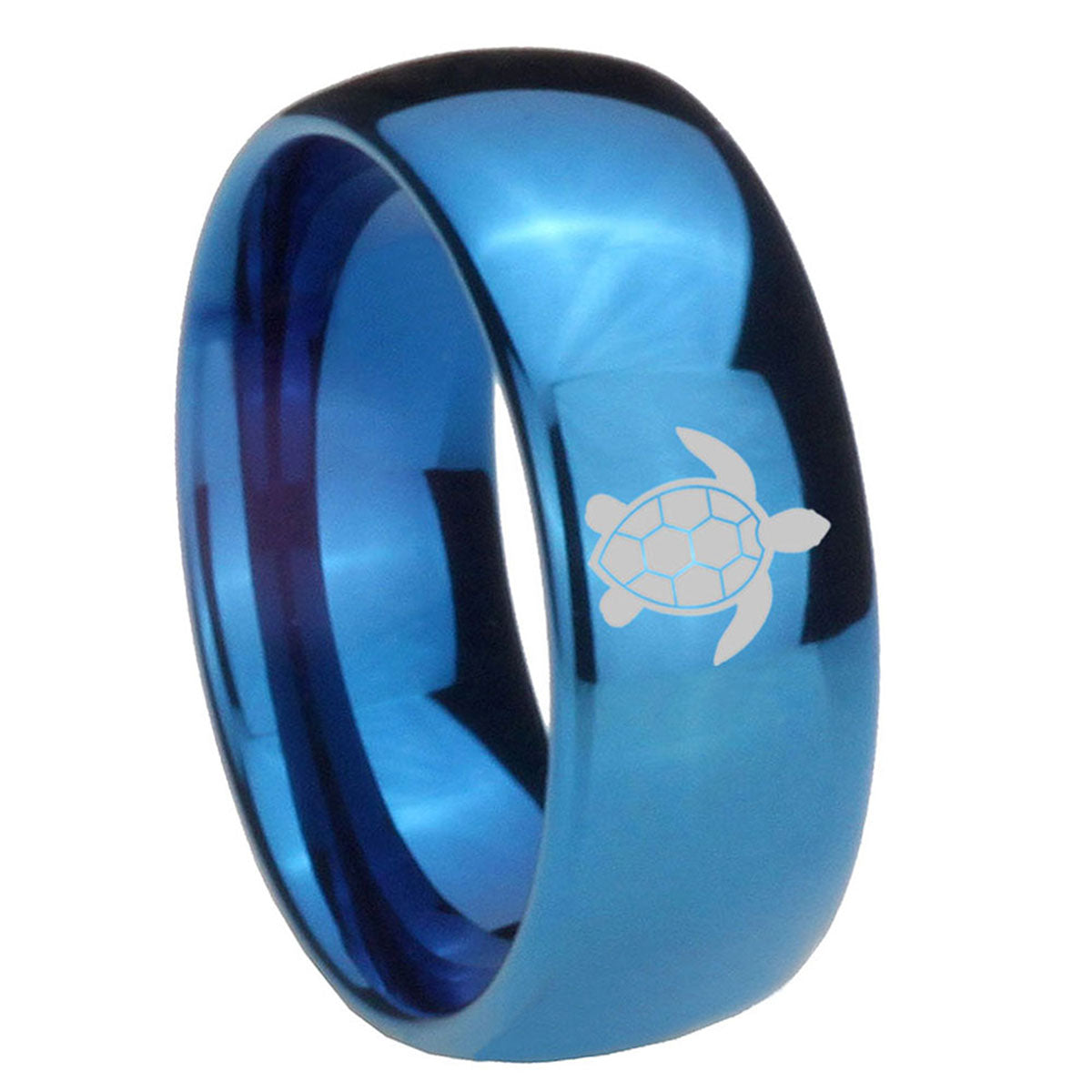 8MM Sea Turtle Dome Blue Ring Bands For Him