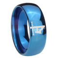 8MM Lineman Symbol Dome Blue Mens Wedding Bands Engraved