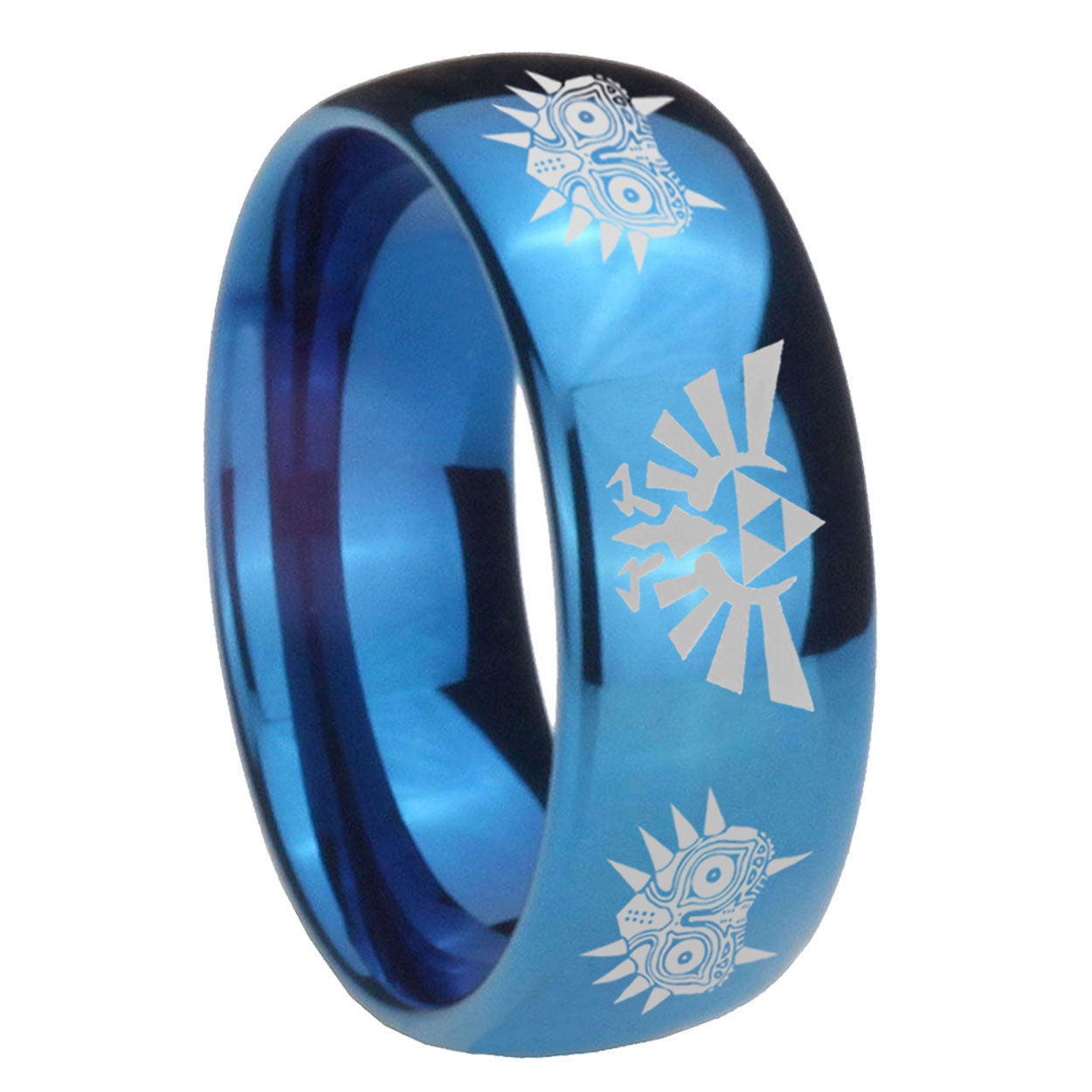 8MM Zelda Majora's Mask Dome Blue Mens Wedding Bands Engraved
