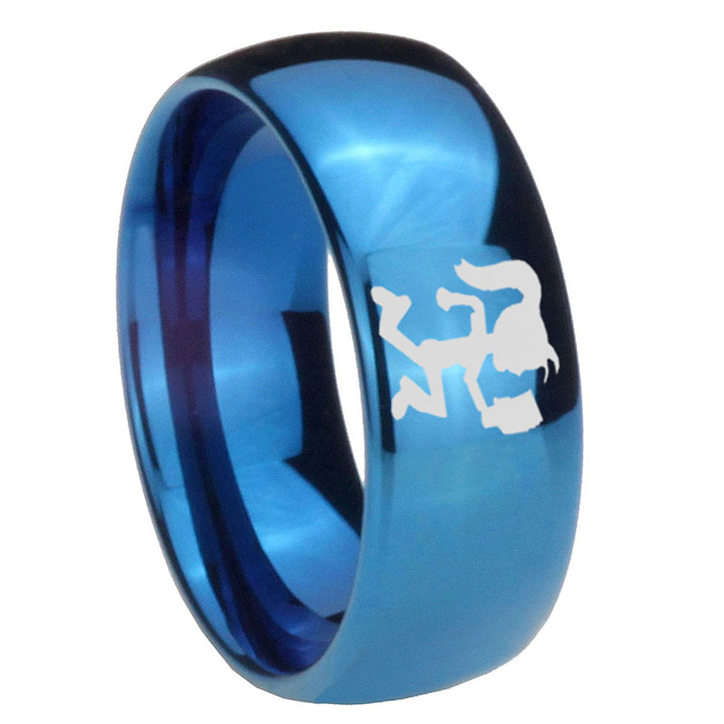 8MM Hatchet Woman Dome Blue Tungsten Carbide Men's Wedding Band