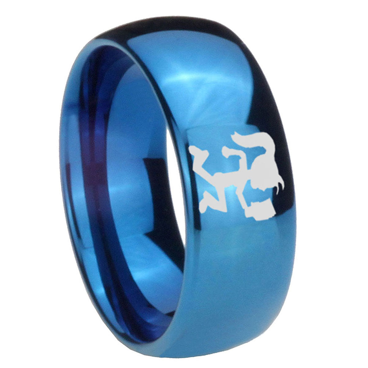 8MM Hatchet Woman Dome Blue Tungsten Carbide Men's Wedding Band