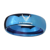 8mm-Glossy-Blue-Dome-US-Air-Force-Tungsten-Carbide-Laser-Engraved-Ring