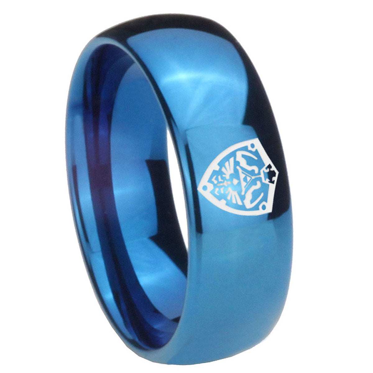 8MM Zelda Hylian Shield Dome Blue Tungsten Carbide Bands Ring