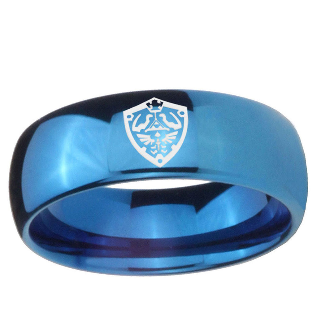 5MMZelda Hylian Shield Dome Blue Tungsten Carbide Bands Ring