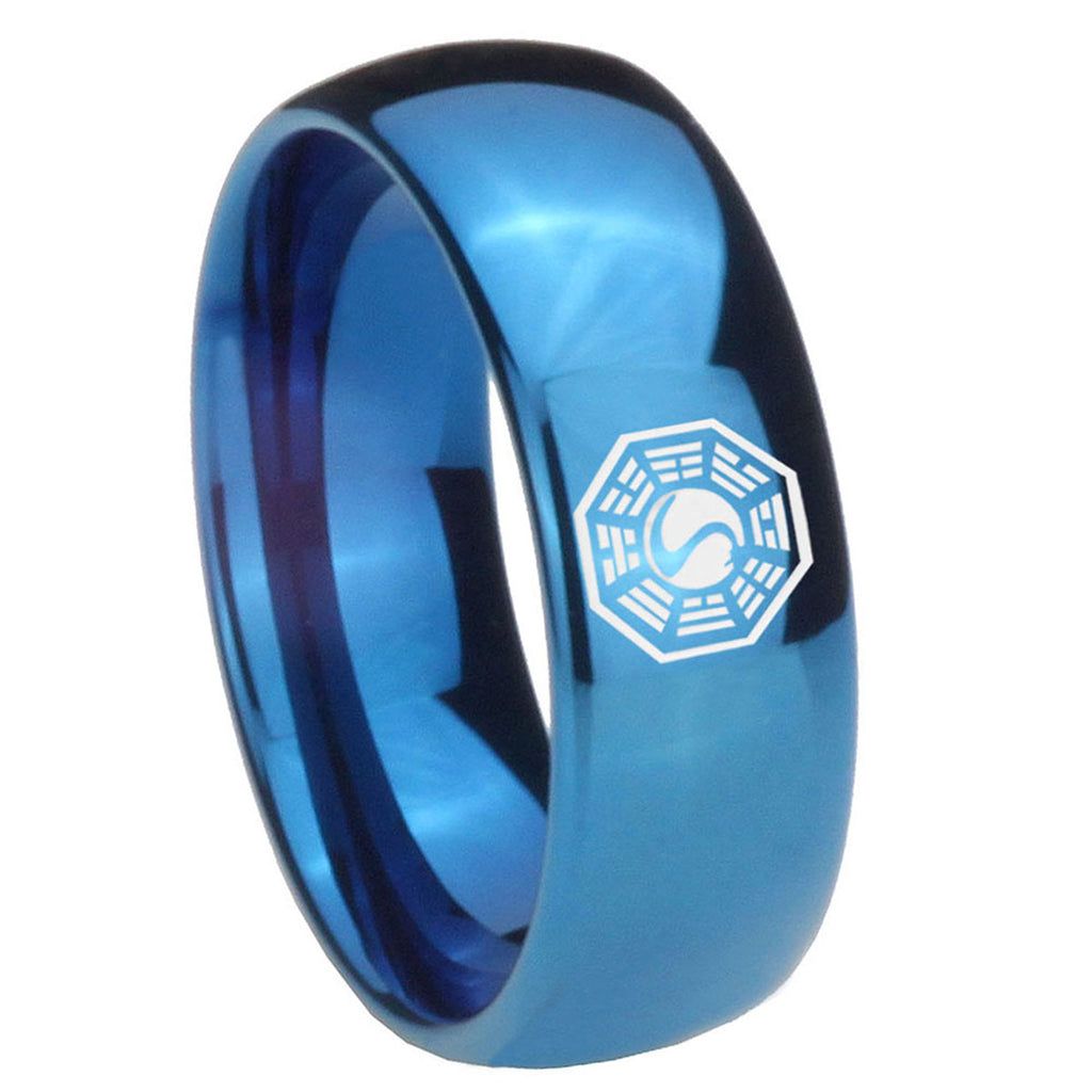 8MM Lost Dharma Dome Blue Tungsten Carbide Men's Wedding Ring