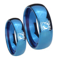 Military Pow Dome Blue Tungsten Bridal Band Set