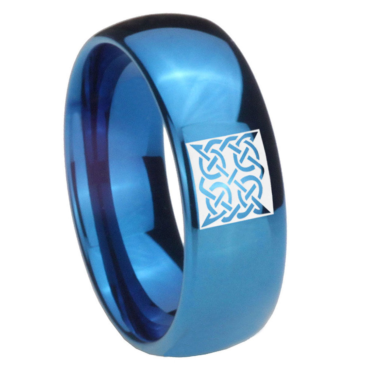 8MM Celtic Design Dome Blue Tungsten Carbide Personalized Ring